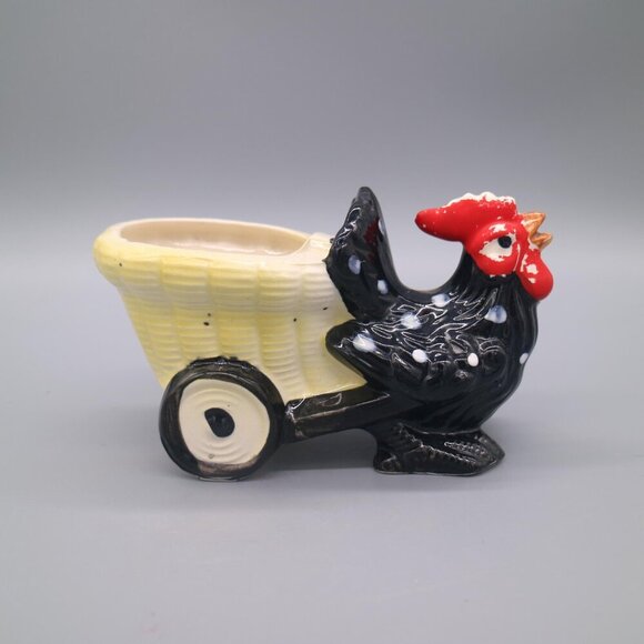 Vintage Shafford #4179 Rooster Pulling Cart Planter Hand Decorated Japan - Picture 4 of 7